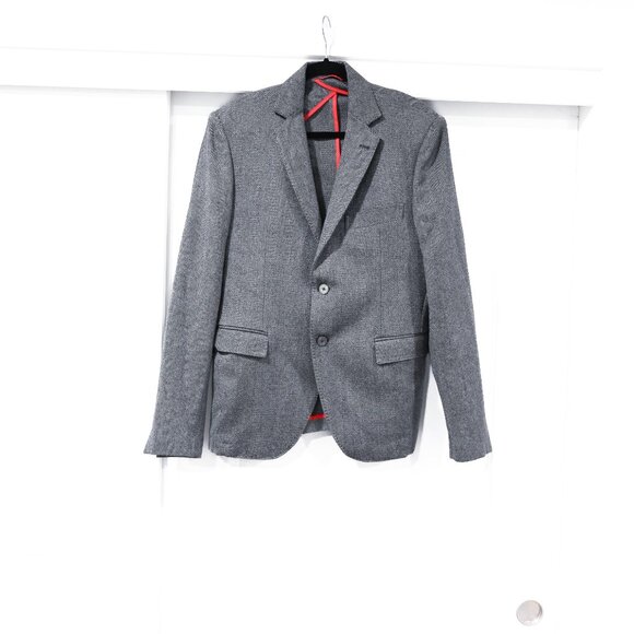 ARI Men's Medium Italian Gray and Blue Print Two Button Front Blazer - Picture 2 of 10